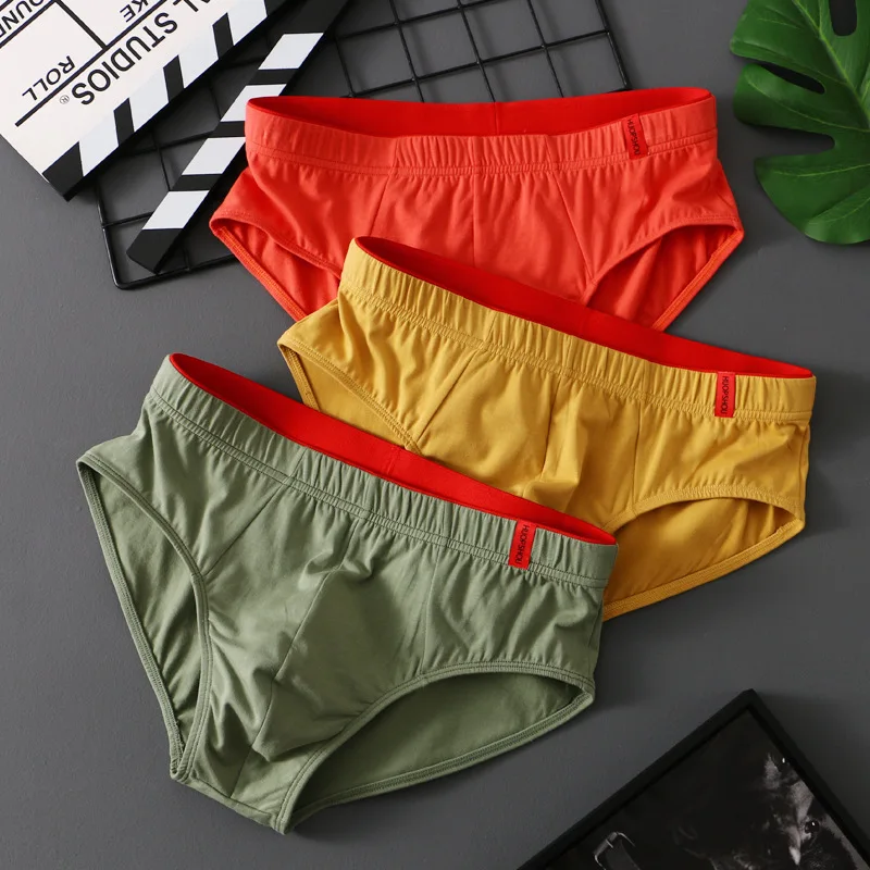 Mens Underwear Solid Cotton Briefs Men's Convex Pouch Panties Youth Fasion Lingerie Low Rise Breathable Comfortable Underwear Solid Color