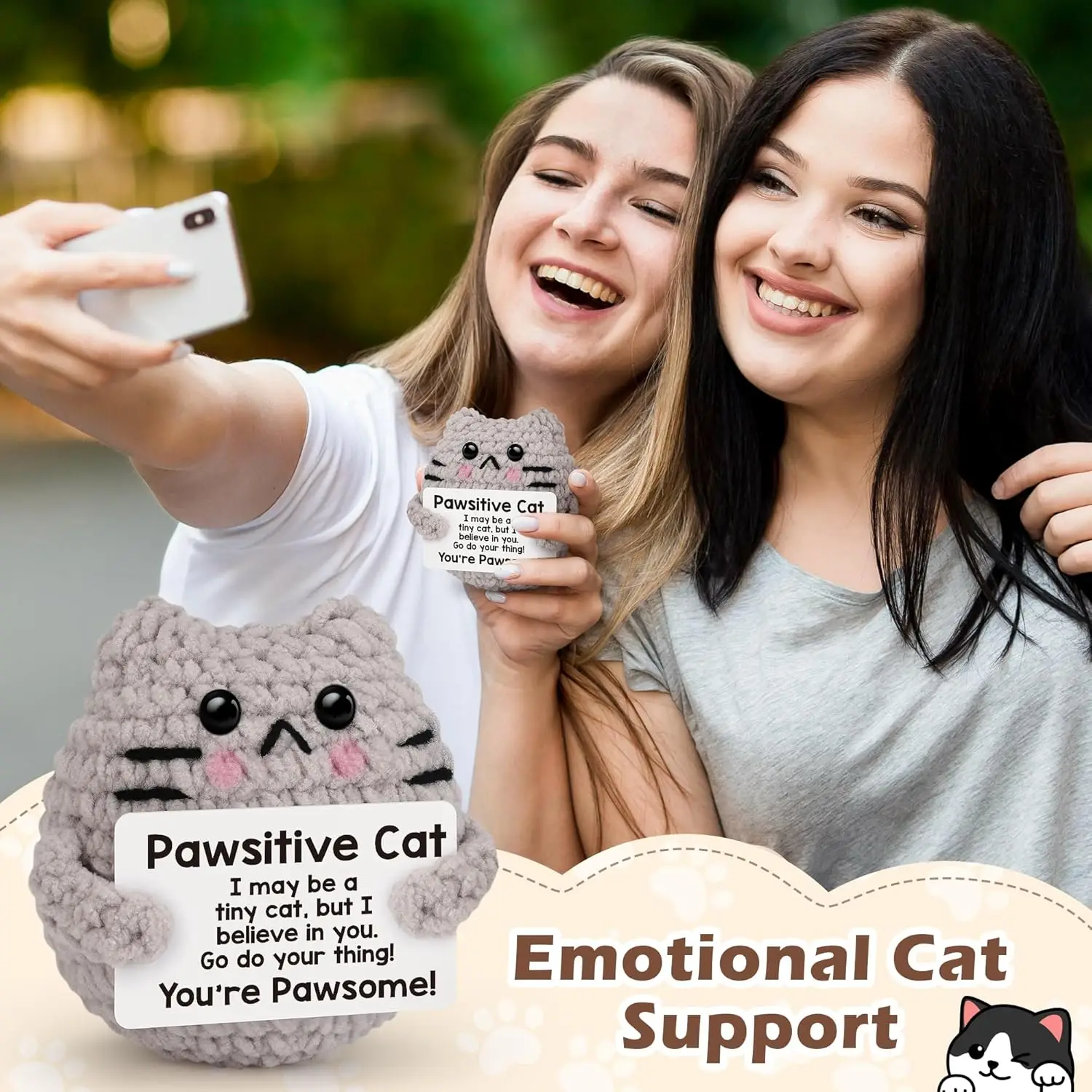 Emotional Support Cat Gift Funny Positive Crochet Cat With Card Positive Gifts | UK