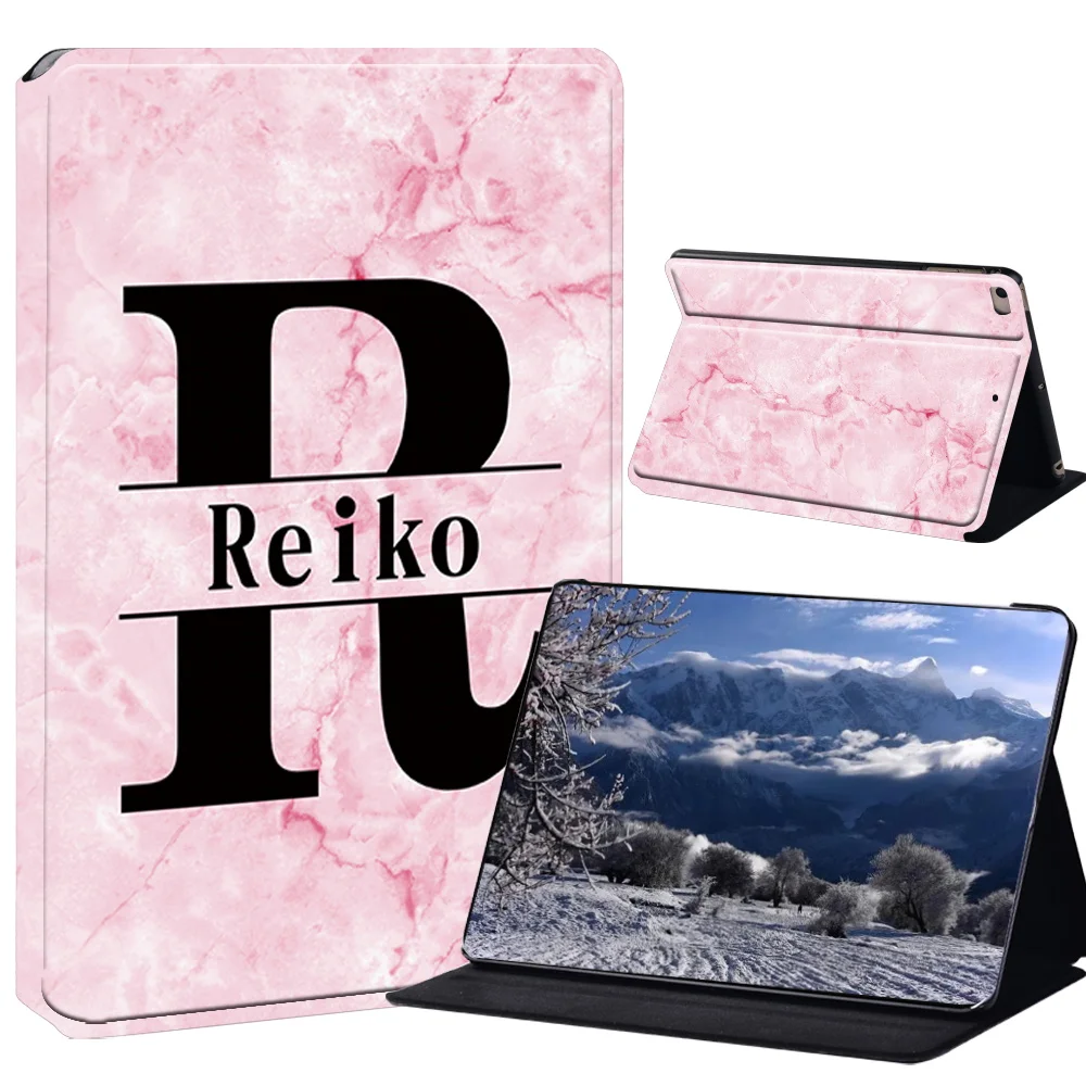 Elegant Marble Initial PU Leather Stand Case for Tablets - A to Z Letters