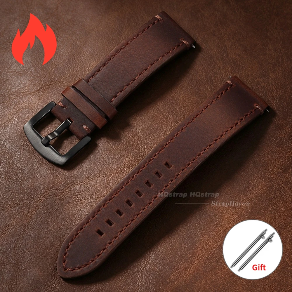 Premium Vintage Leather Watch Band – Universal Cowhide Strap with Quick Release