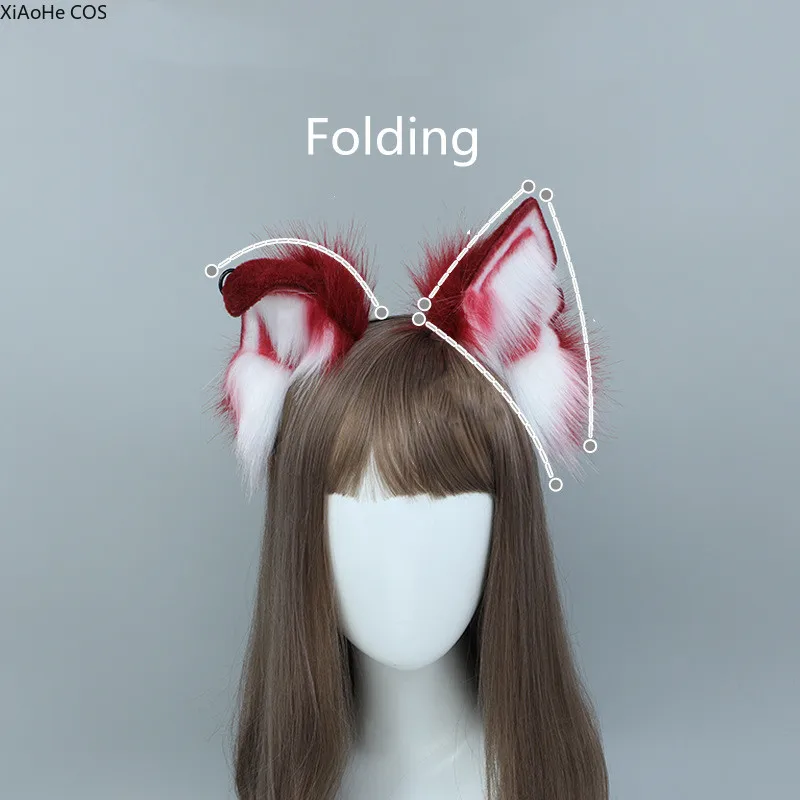 Anime COSPLAY Lolita KC LOL Fox Costume White/Red Wolf Fox Headwear Furry Jackal Ear Jackal Tail Props Cat Ear Headband Handmade animal cosplay costume