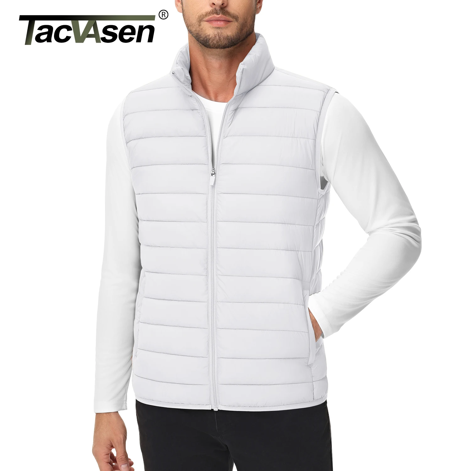 TACVASEN Lightweight Puffer Vest Mens Windproof Vest Sleeveless Winter Jacket Casual Coat Warm Thicken Waistcoat Streetwear puffer jacket