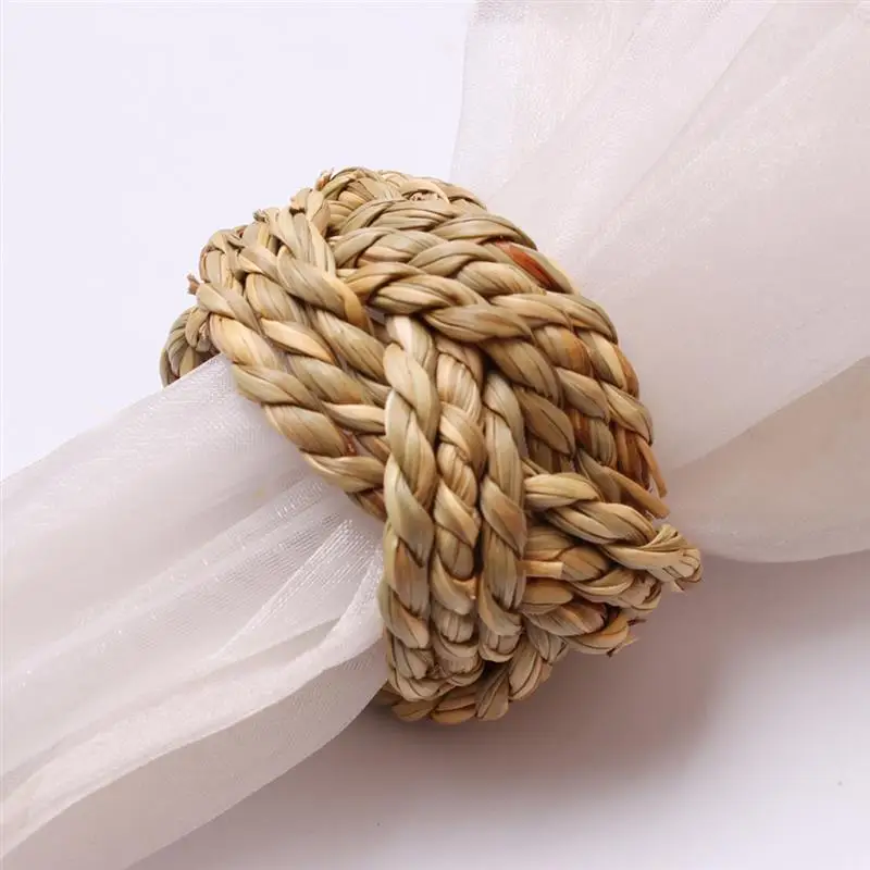 Woven Handmade Napkin Ring Woven Rustic Natural Napkin Ring Holder Table Decor Wooden Easter Rattan Rings Buckle 6Pcs napkin ring