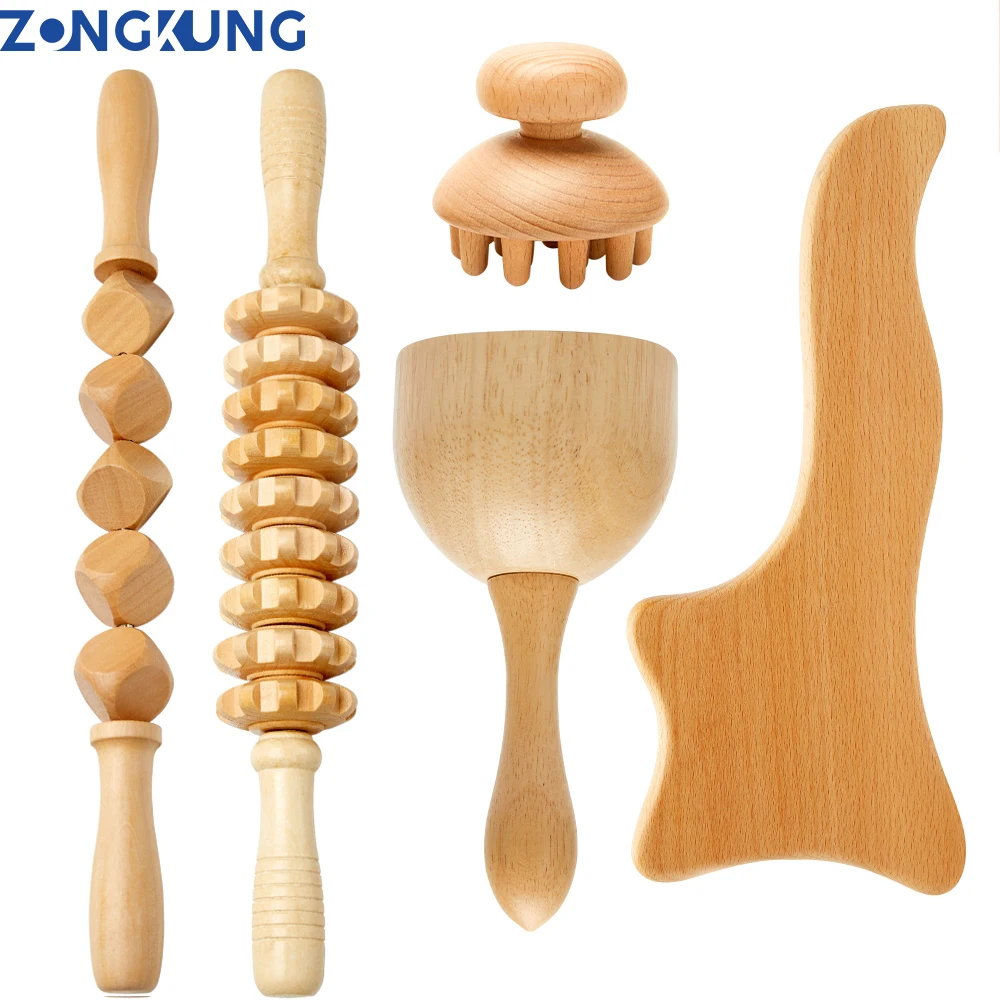 

ZONGKUNG ,Anti Cellulite Wood Therapy Massage Tools,Wooden Massager Roller,Gua Sha Cup,Maderoterapia Kit for Lymphatic Drainage