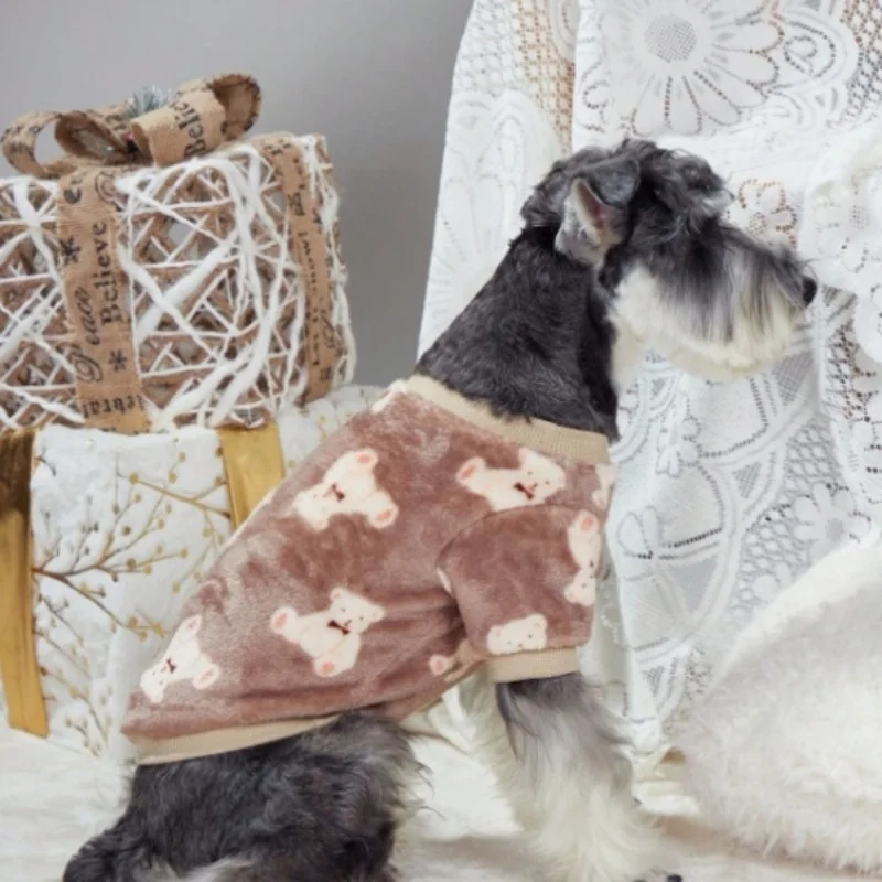 Chaleco polar para mascotas Otoño Invierno Franela Gato Perro Ropa Abrigada Perro Gato Ropa de Interior Pijama Estampado Oso Cachorro Dos Patas Chaleco_voghion.com