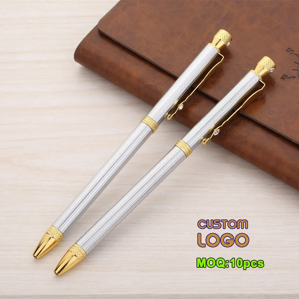 10pcs/lot Luxury Custom Logo Metal Ballpoint Pen Roller Ball Pen for Writing 0.7MM Refill Gift Stationery Office Supplies