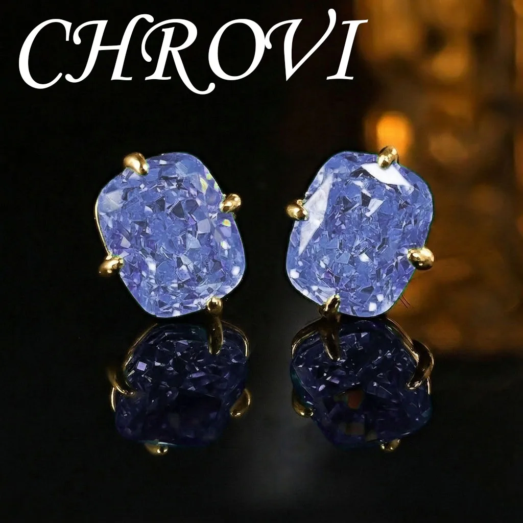 Exquisite 925 Sterling Silver Ice Flower Long Pillow-Shaped White Zircon Stud Earrings Simple Single Diamond Gold Earrings