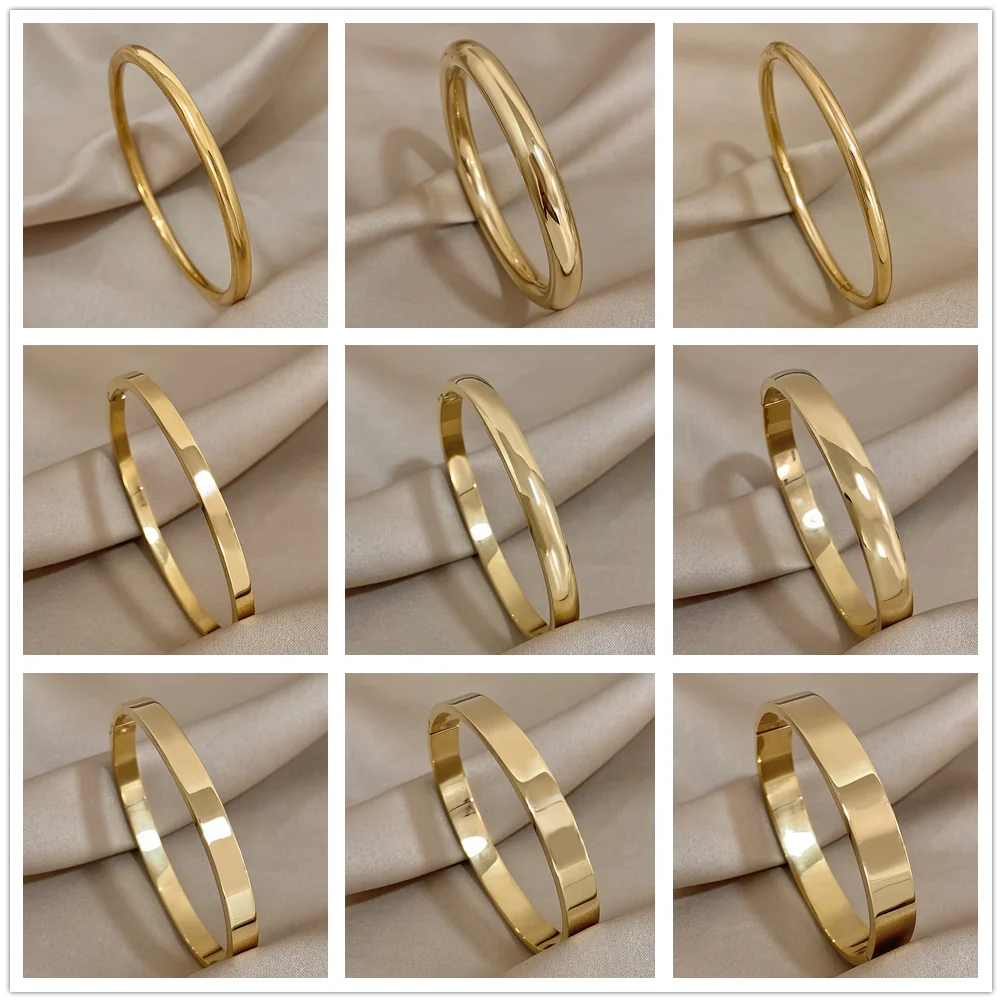 Edelstahl-Armreif, glänzend, einfarbig, dickes Armband für Damen, Manschettenarmband, glatter Charme, vergoldete Armbänder, Schmuck – Detail 3
