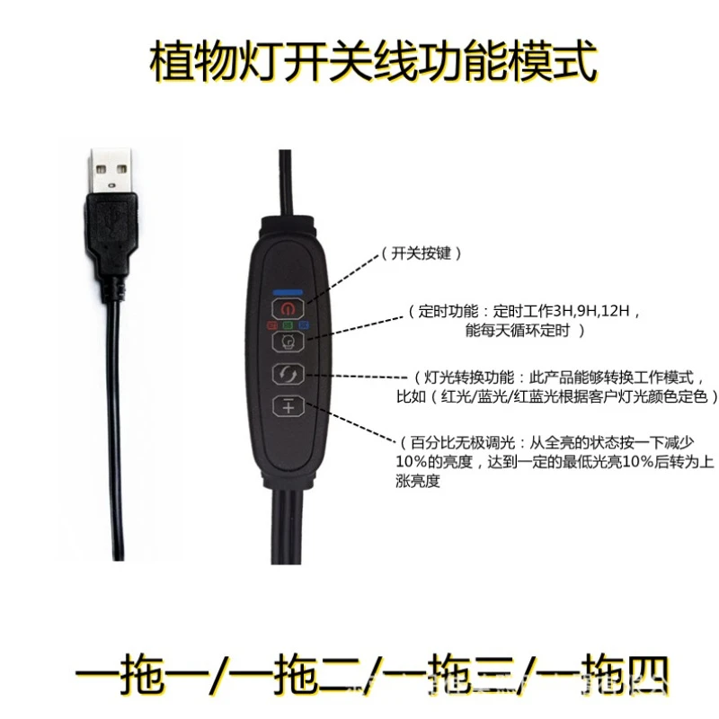 LED Grow Light USB Power Cable USB clamp plant light control line switch line plant growth light control live broadcast fill