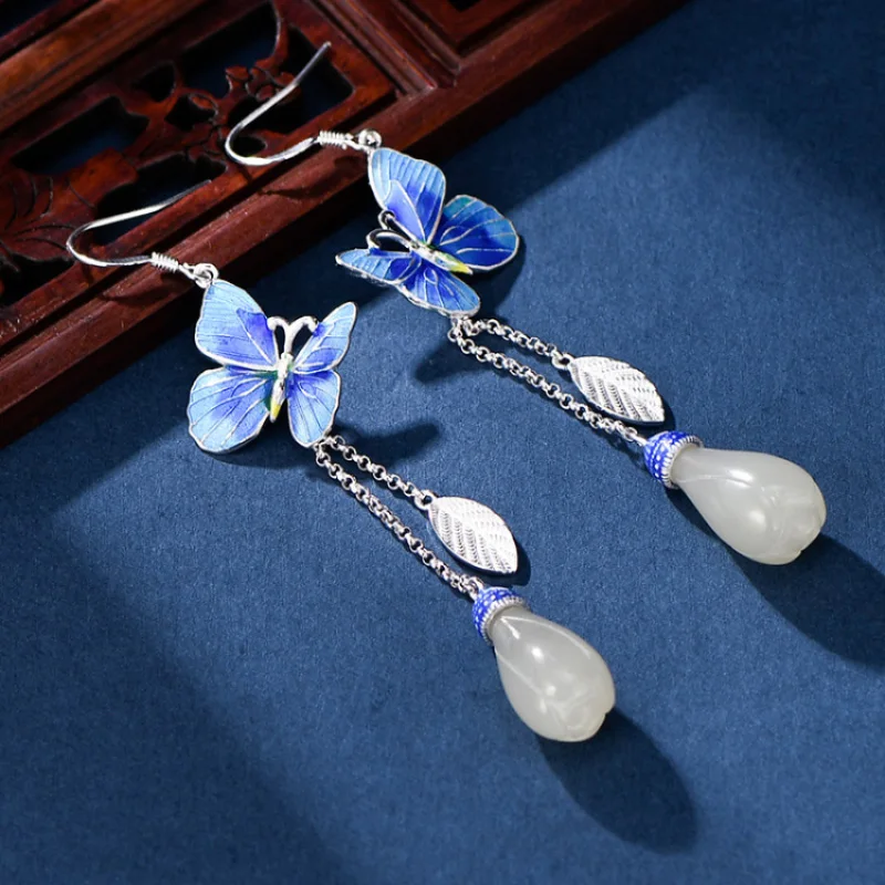Orecchini Pendenti In Argento 925 Con Opale Blu A Nappa - Gioielli Minimalisti Donna, Regalo Anniversario