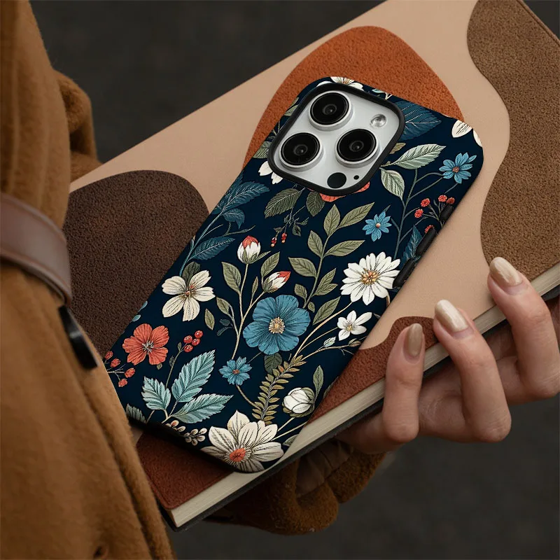 Dual-Layer Floral Phone Case with Screen Protector
