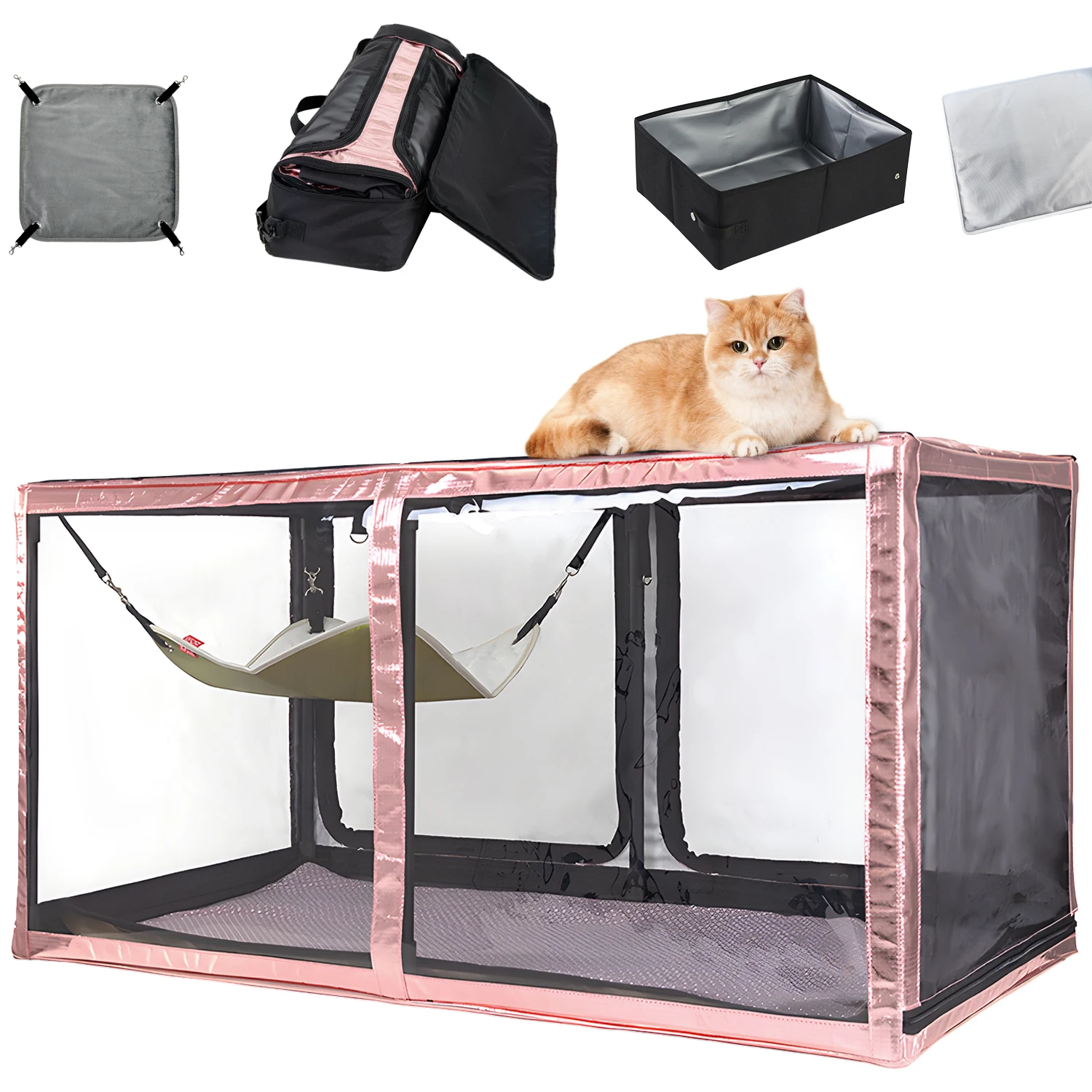 

Cat Show Cage Competition Transparent 3D Display Shelter with Cat Hammock Folding Litter Box for Cat Exhibition