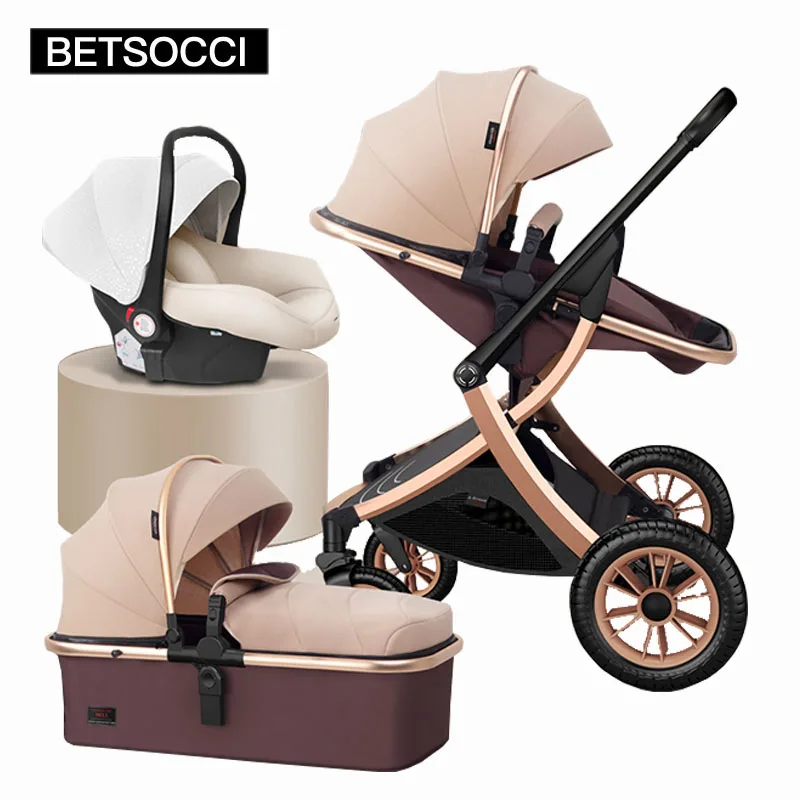 BETSOCCI Baby Stroller 2 in 1/ 3 in 1 Portable Travel Baby Carriage Folding Prams High Landscape Car for Newborn