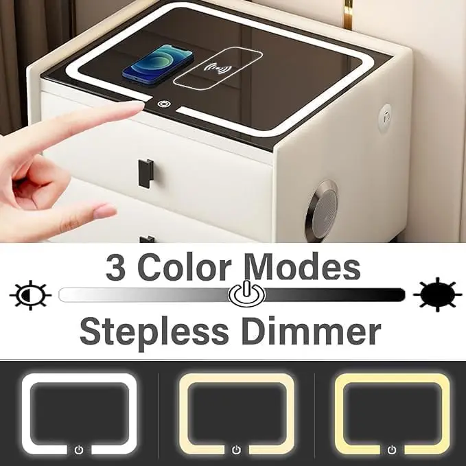 طاولة سرير ذكية خشبية، طاولة جانبية مع درج بقفل بص...