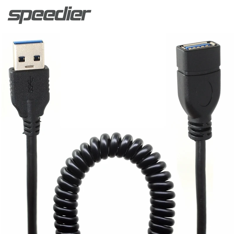 Спиральный USB-кабель в катушке, USB 3,0, штекер-гнездо, удлинитель, 1,5 м/3,3 футов, USB, тип A, 5 В/3 А, зарядный эластичный пружинный изогнутый кабель