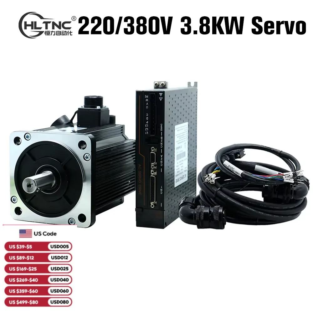 HLTNC 130ST M15025 220V 380V 3.8Kw 15Nm 2500Rpm Large Power AC Servo Motor Kit With T3DF T3 Series Driver For CNC Engraver Lathe