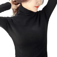 Autumn Turtleneck Long Sleeve T-shirt Women Black Kpop Slim Sexy Japanese Tee Shirt Woman Winter Solid Skinny Vintage Y2K Tops