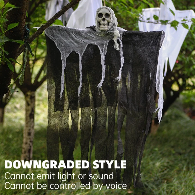 Sound Activated Hanging Ghost Prop with LED Lights - Animated Halloween Decor