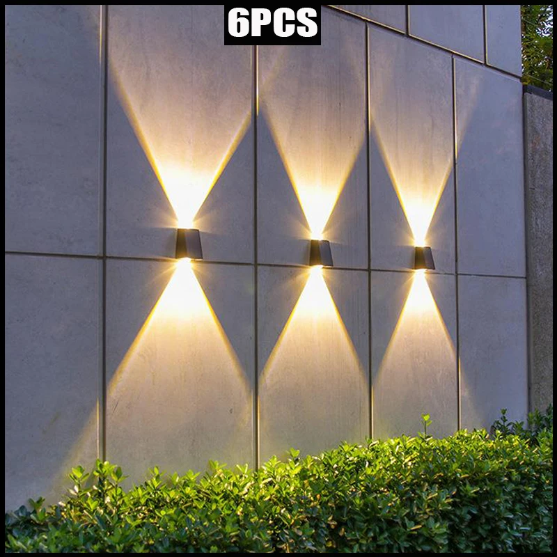 

6PCS Solar Wall Lamp Outdoor Waterproof Wall Washing Lamp Atmosphere Lights LED Solar Wall Light for Garden Courtyard Landscape