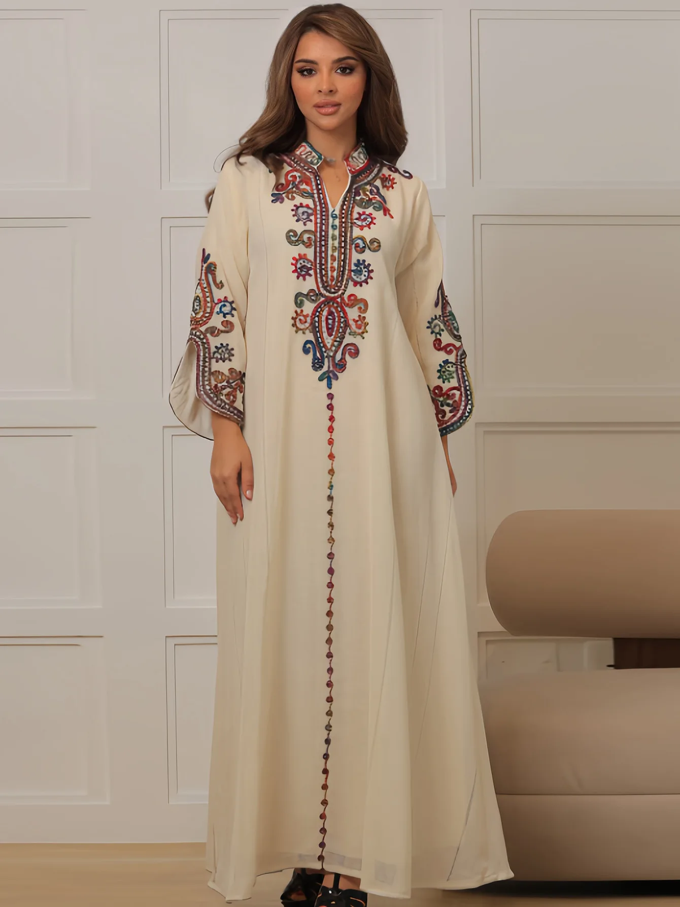 Embroidery Abayas for Women Muslim Maxi Dress Eid Djellaba Dubai Turkey Kaftan Islam Jalabiya Morocco Caftan Vestidos Femme Robe - Image 3