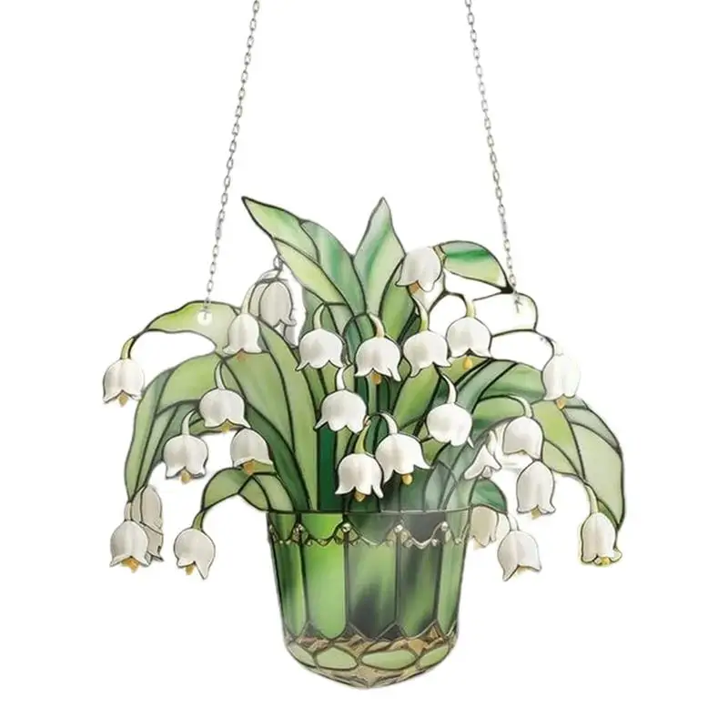Glas-in-lood lelietje-van-dalen, bloem suncatcher, raam wandkleden, glas-in-lood bloemen plant - België