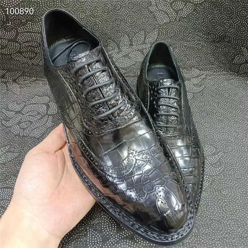 Exotic Genuine Crocodile Skin Men Business Dress Shoes Authentic Alligator Leather Goodyear Handmade Male Lace-up Brogue Oxfords