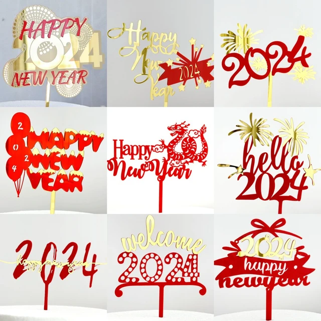 Golden 2024 Merry Christmas Party Cake Topper Golden Acrylic Hello 2024 New  Year Cake Topper for New Year Party Cake Decorations - AliExpress