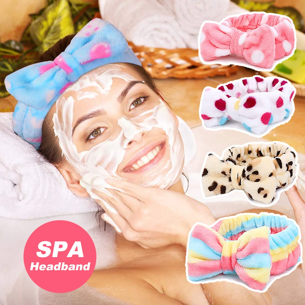 Cute Bow Spa Wash Face fasce elastiche morbide per capelli Bath Skincare  Make Up fascia in pile corallo per accessori per capelli da donna