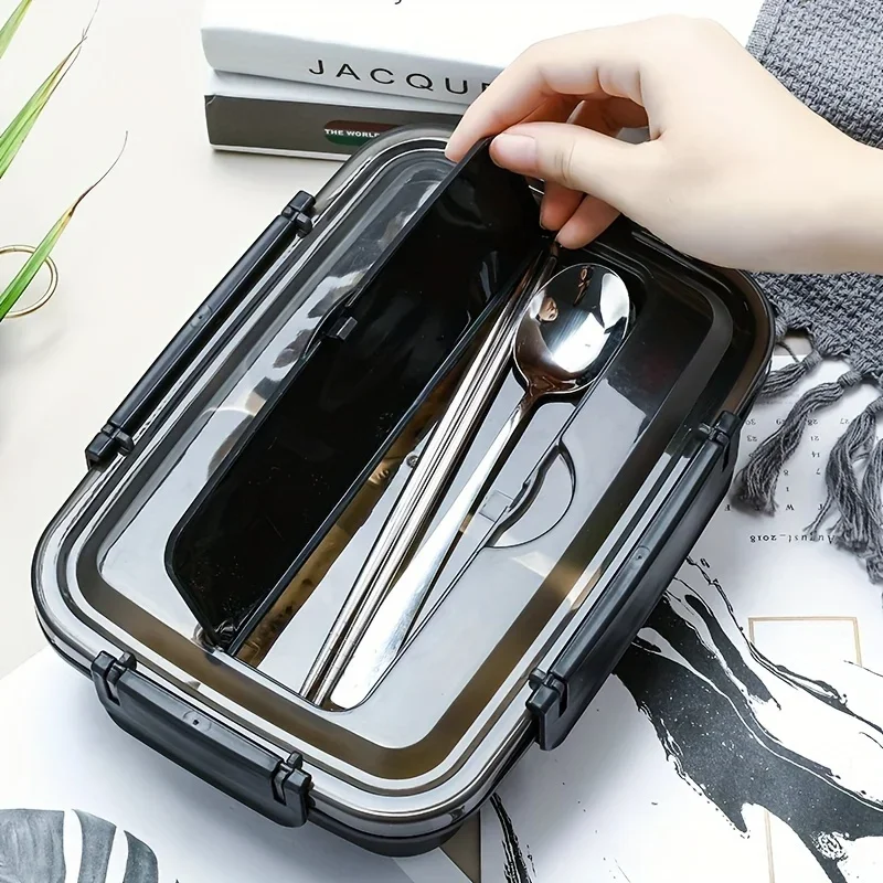 Easy-Clean Bento Container For Students & Office Workers,Leak-Proof Stainless Steel Lunch Box With 3/4 Compartments - Durable - 6