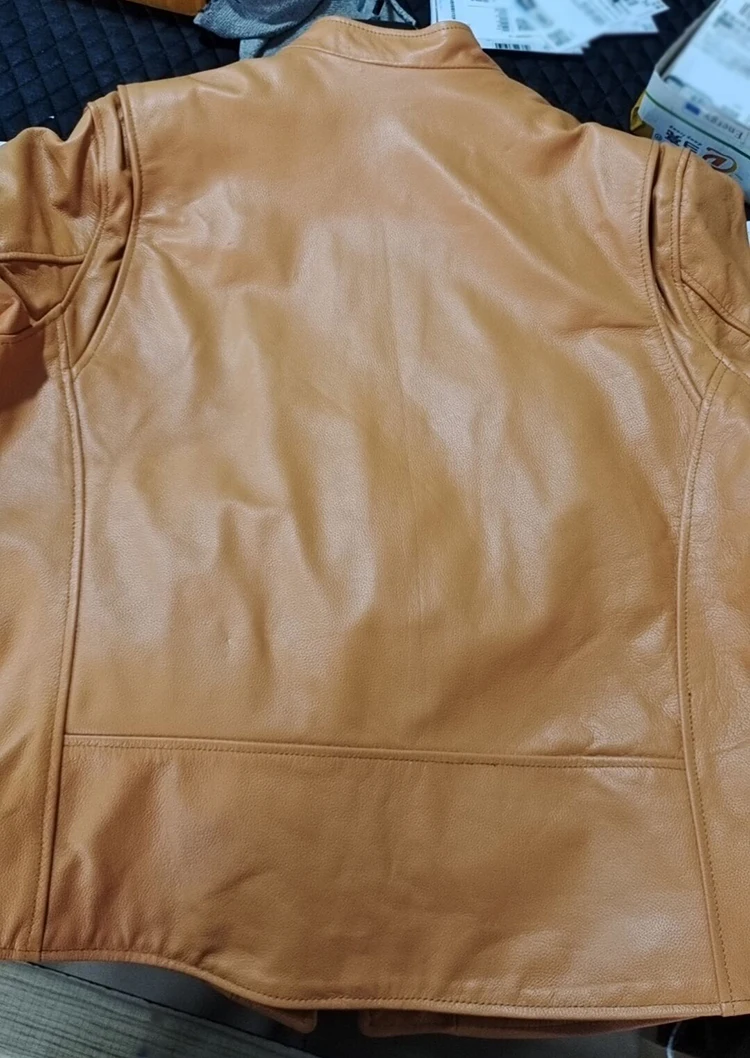 Description Picture 4 of itemSlim Fit Mens Leather Jackets Light Yellow Real Cowhide Genuine Leather Jacket Men Autumn Jackets Male Skin Coats