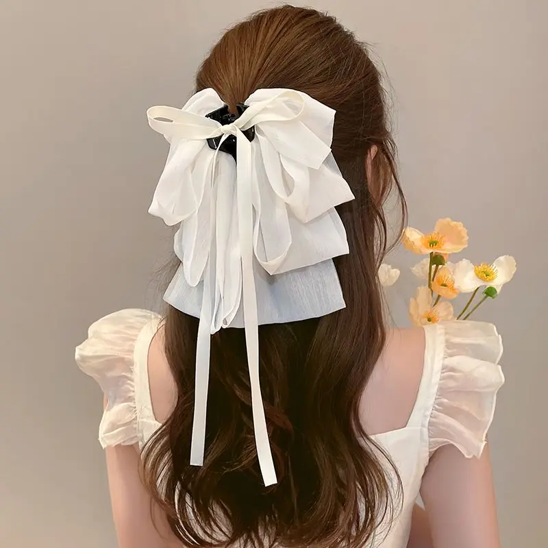 Frech Style Hair Accessories Trendy Girls Soid Big Bowknot Hair Claws Lady Delicate Hairpins Barrettes Ponytail Clip Headwear delicate women corset satiny underbust bustier body slimming waist belts adjustable self tie bowknot corset for banquet