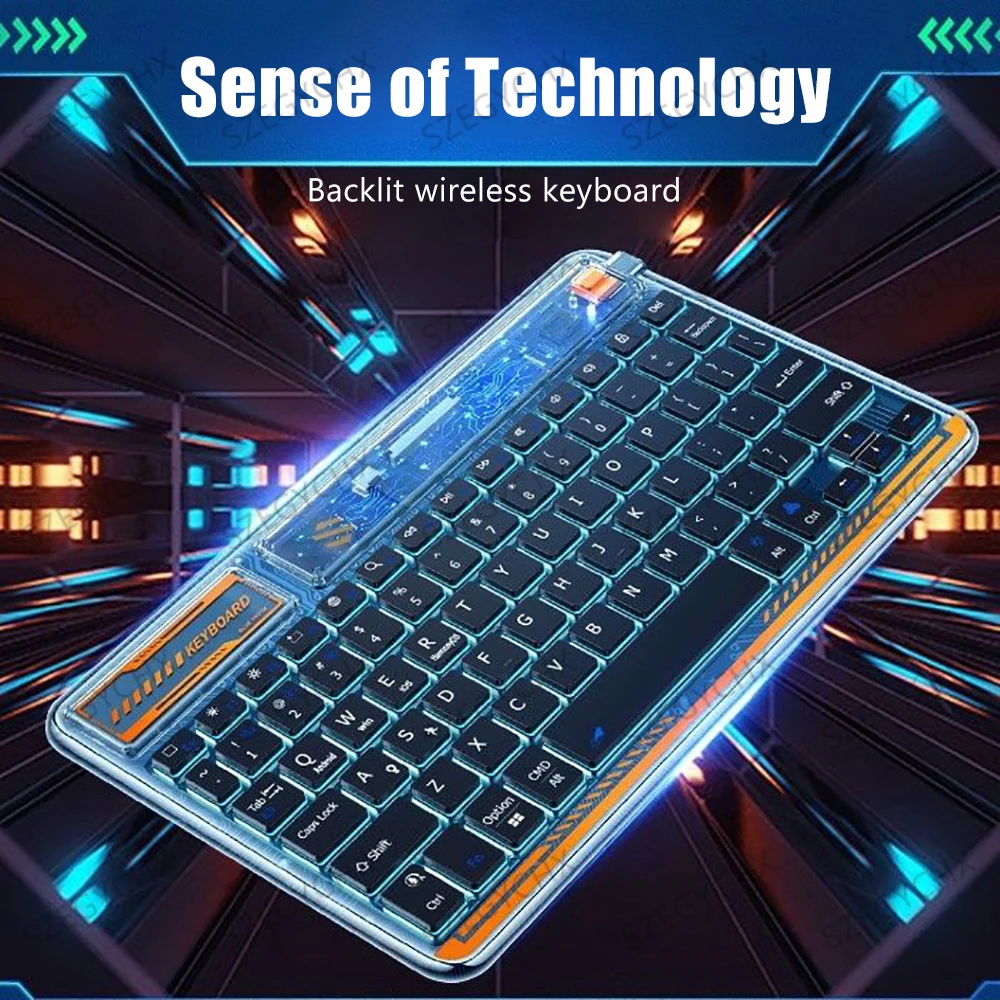 2023 크리스탈 백라이트 Teclado 블루투스 키보드, 아이패드, 안드로이드, 윈도우, iOS, 휴대폰 태블릿, 삼성, 화웨이용 무선 키보드
