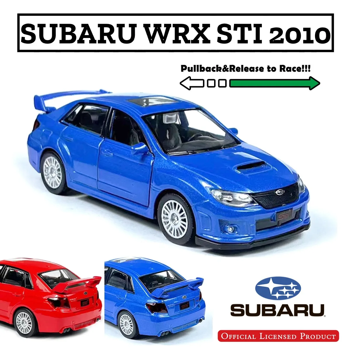 

1:36 Scale SUBARU WRX STI 2010 Pullback Toy Car Model Official Licensed Alloy Diecast Vehicle Scale Replica Toy Car Collectors