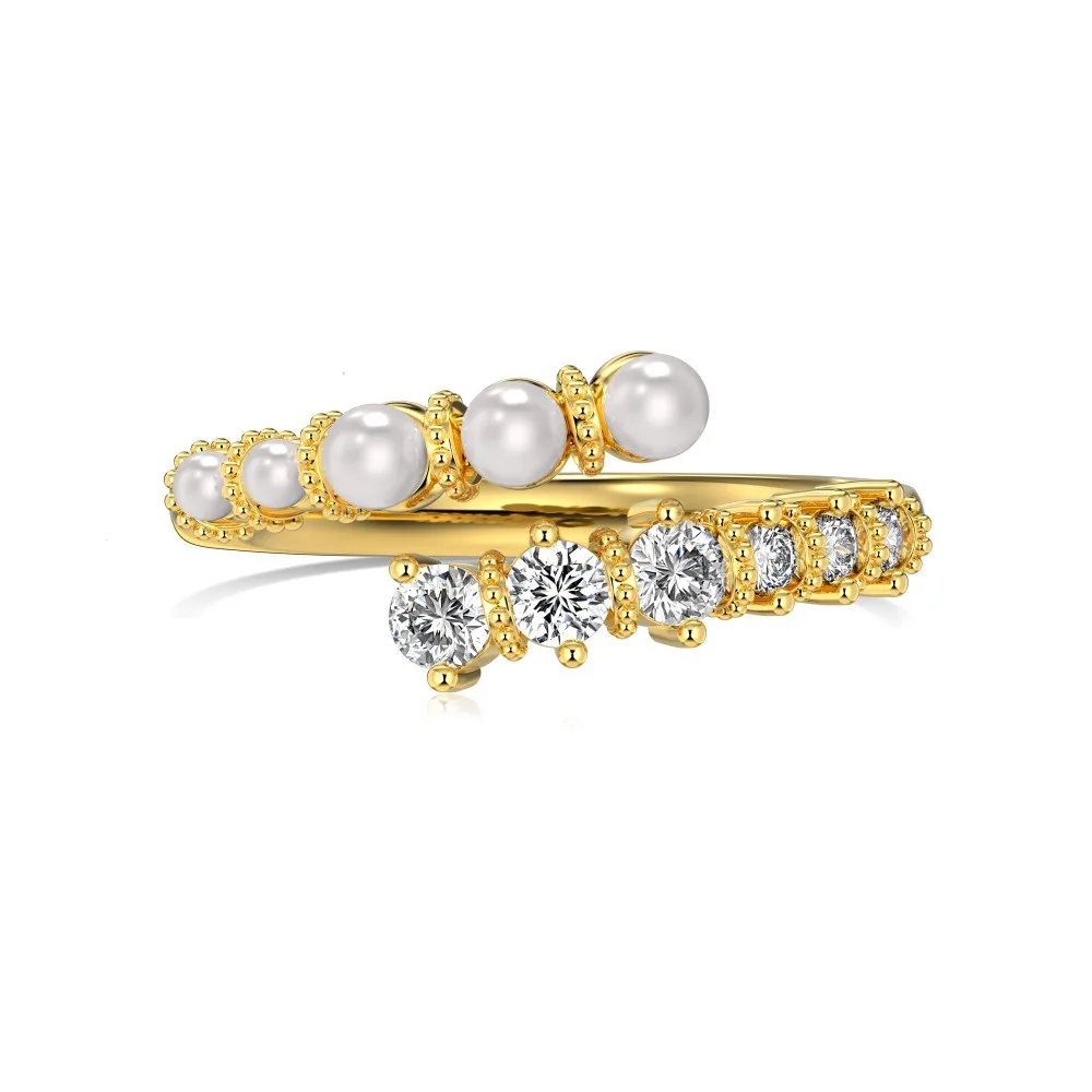 XUYUANFEN Japanese and Korean Light Luxury S925 Pure Ring with Women's Pearl and Zircon Inlay for A High Grade and Exquisite