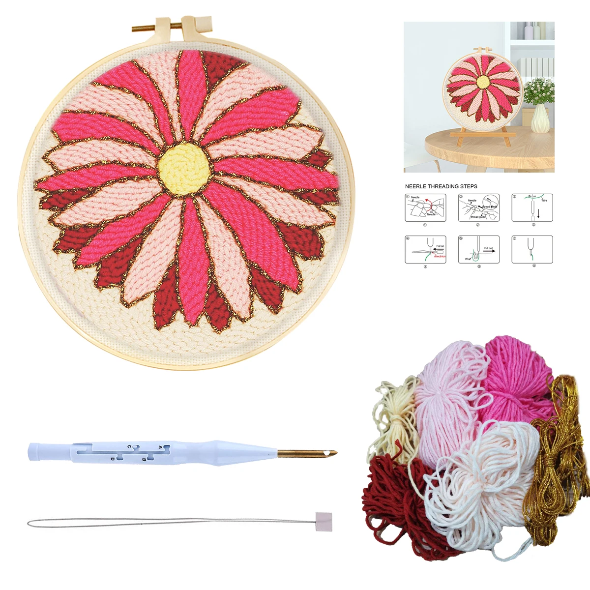

Ruopoty Flowers Pattern Punch Needle Embroidery For Adults Kits Easy To Use Diy Tools Set For Beginners