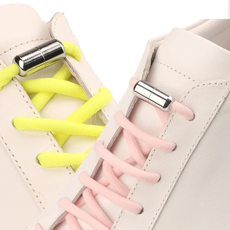 Shoe Laces Deportivos para Niños y Adultos Cordones Zapatillas Deporte con Botón de Magnético Metal Cordones Elásticos sin Nudo para Zapatillas 