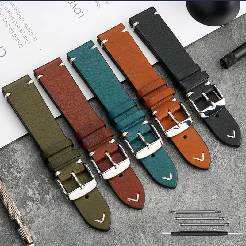 Cinturino Vintage In Pelle Bovina Italiana 19Mm 20Mm 22Mm Per Mido Per Longines Lentiggini Tissole Rock Per Bracciale Tudor Catena Cinturino
