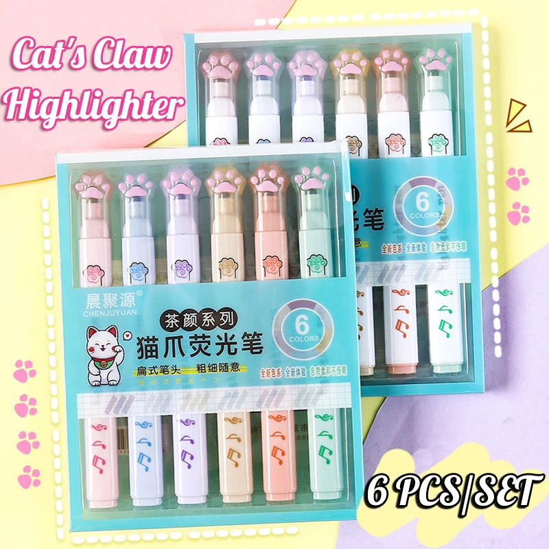 6 Surligneurs Pastel Design Panda Mignon - Pointe Biseau - Couleurs Vives - Longueur 8,5 Cm - 4