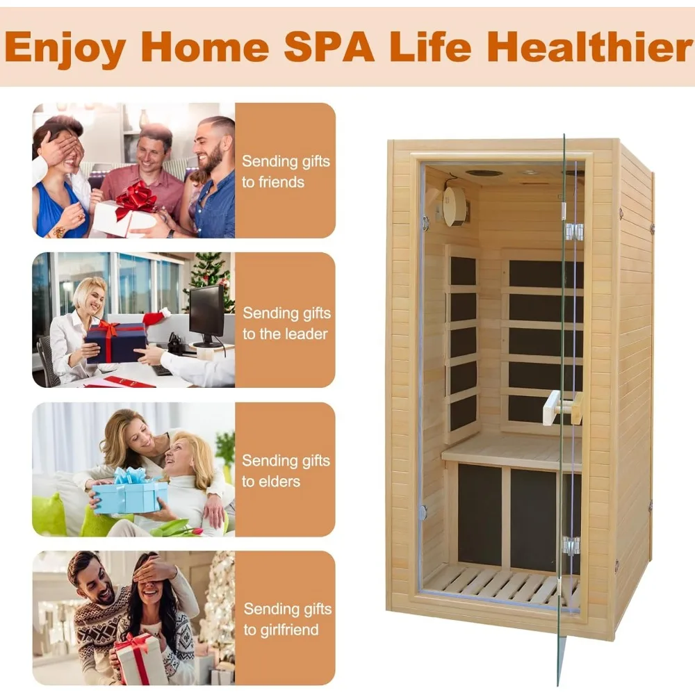 Far Infrared Home Sauna Mini Indoor Dry Sauna Room, Hemlock Wood Sauna, with 1200W 5 Heating Panels, Heating Machine Equipment 5