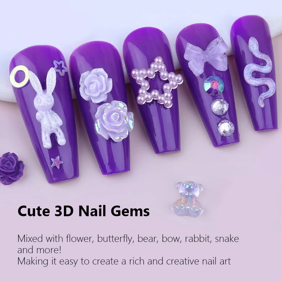 50 Stück Leuchtende Gemischte Harz-Rosenblüten Nagelkunst-Charms Bären- und Hasenperlen DIY für Maniküre Handy-Dekoration Bastelbedarf – Detail 3