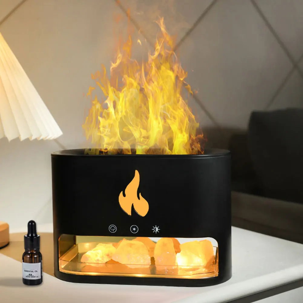 Himalayan Salt Lamp Scent Diffuser Fireplace Fire Flame Aroma Diffuser Aromatherapy Air Humidifier for Bedroom