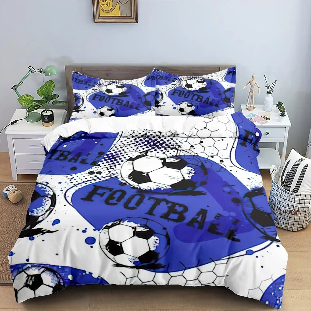 Football Duvet Cover Set King Size Simple Black White Comforter Cover 3D Soccer Sport for Kids Boys Girls Polyester Bedding Set