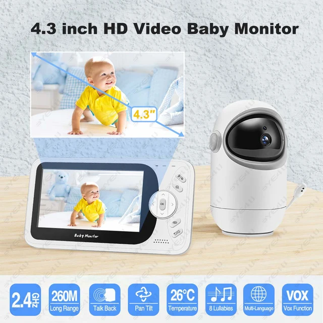 VB801 Moniteur bébé avec caméra de vision nocturne de 4,3 pouces, caméra  vidéo audio interphone sans fil, détection de température (prise  britannique)