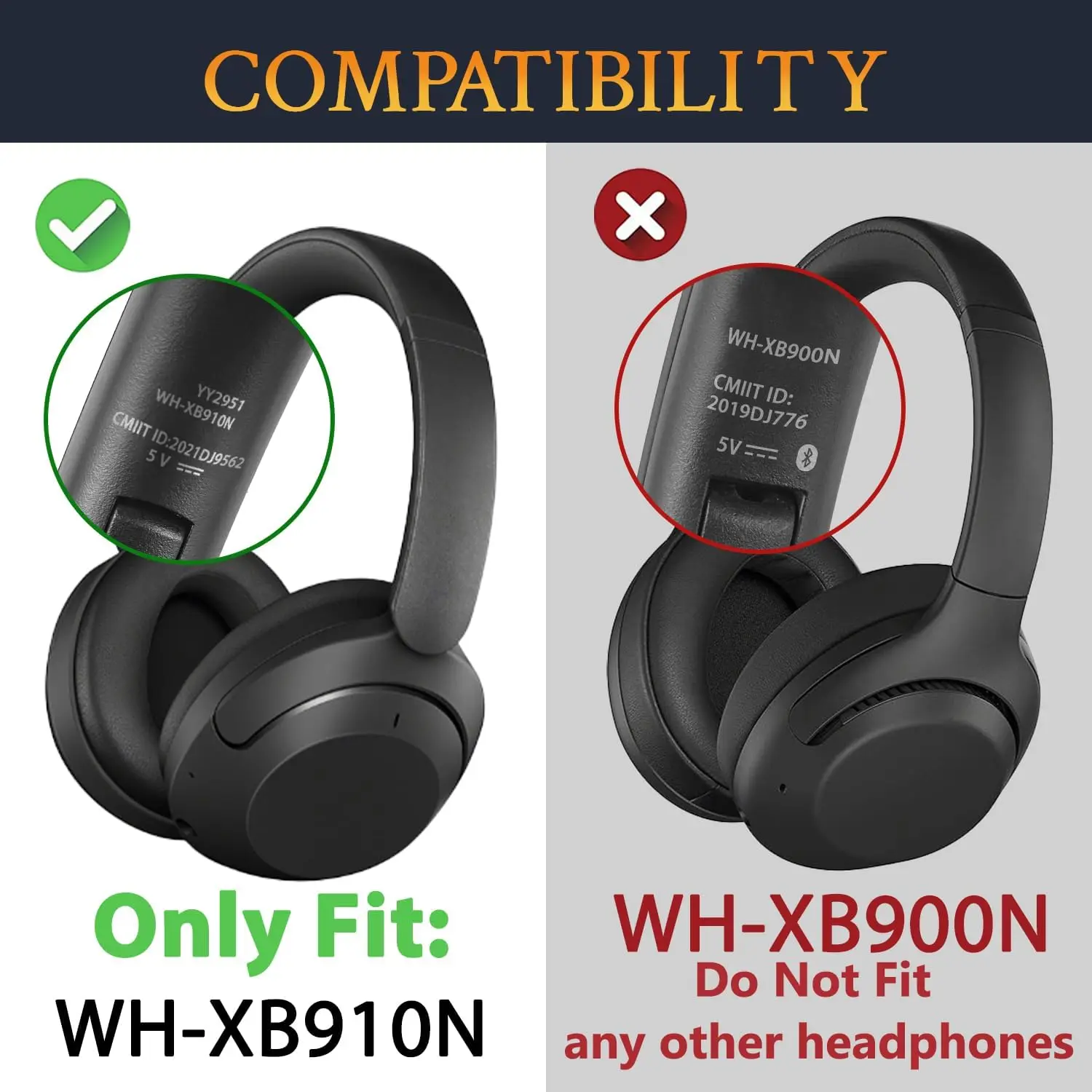 Headband+Earpads for Sony WH-XB910N Headphone Replacement Headband Ear Cushion Cover Pad WH XB910 Headstrap
