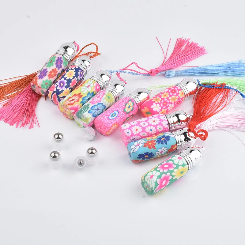 10/20/30/50pcs Polymer Clay Roll On Glass Bottles 5ml Colorfull Empty Bottle Roller Ball Bottle For Essential Oil Travel Kit