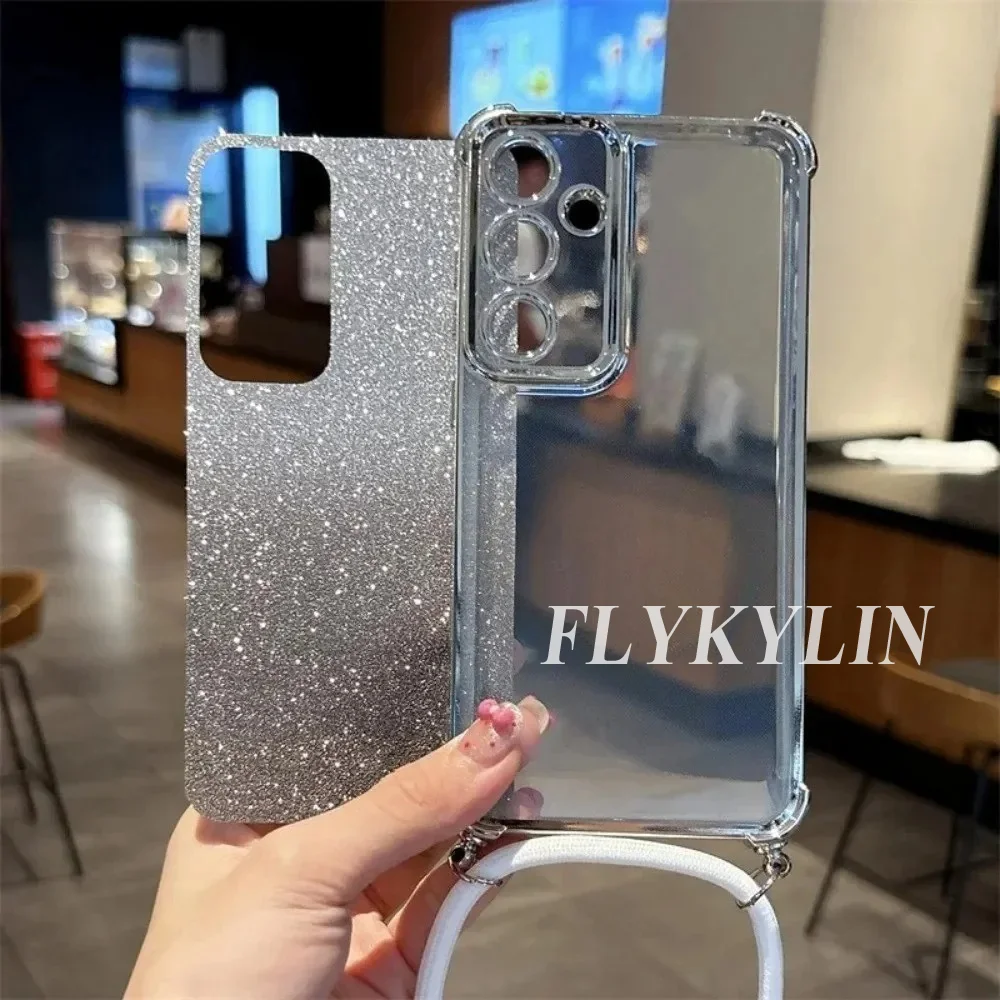 Mirror Magnetic Glitter Paper Protective Soft Shell with Long Strap Rope