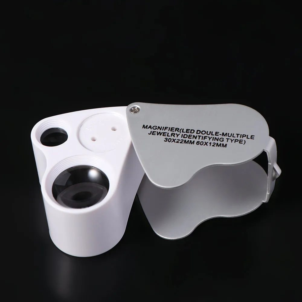 with Bright LED Light 30X 60X Illuminated Loupe Adjustable Lighting Flexible Foldable Jewelry Magnifier Hands Free Dual Lens