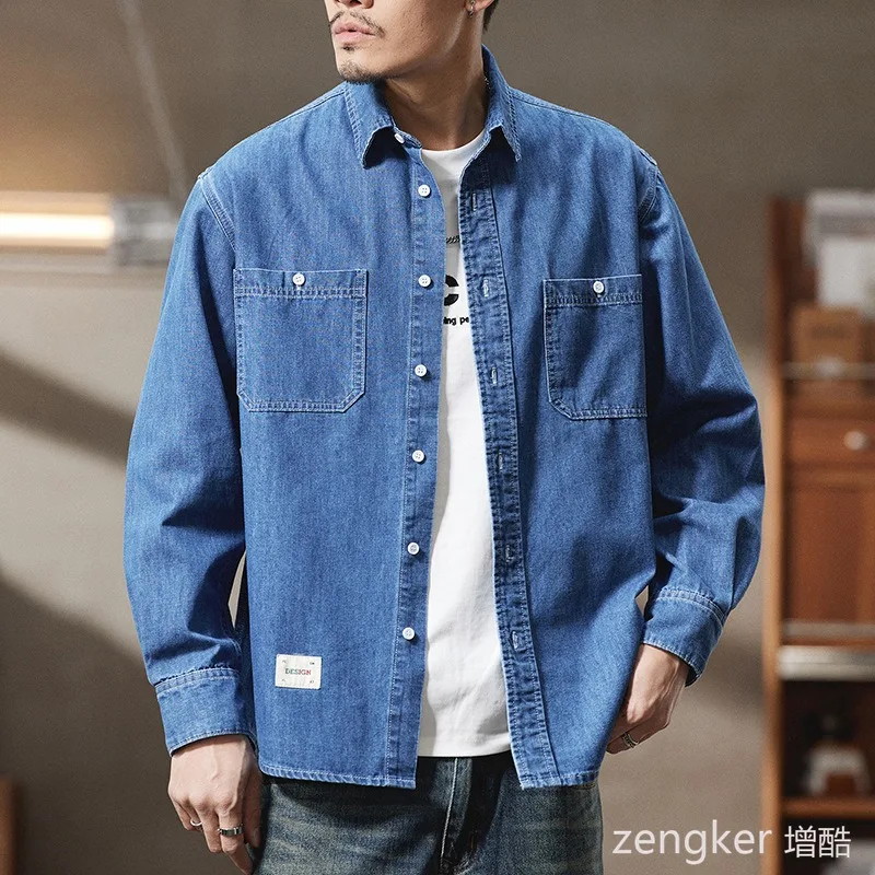 Spring Men's Big Size Denim Shirt Oversized Loose Fit Streetwear Style Jacket for Big Men Plus Size mens shirt