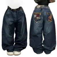 2024 New American Trend Retro Hip-hop Embroidery Pattern Baggy Jeans For Men And Women Y2K Harajuku Gothic Wide Pants Streetwear - Image 2