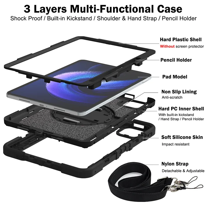 Durable Tablet Case with Kickstand & Shoulder Straps - Enhanced Protection for 8.7 to 11 Inch Tablets